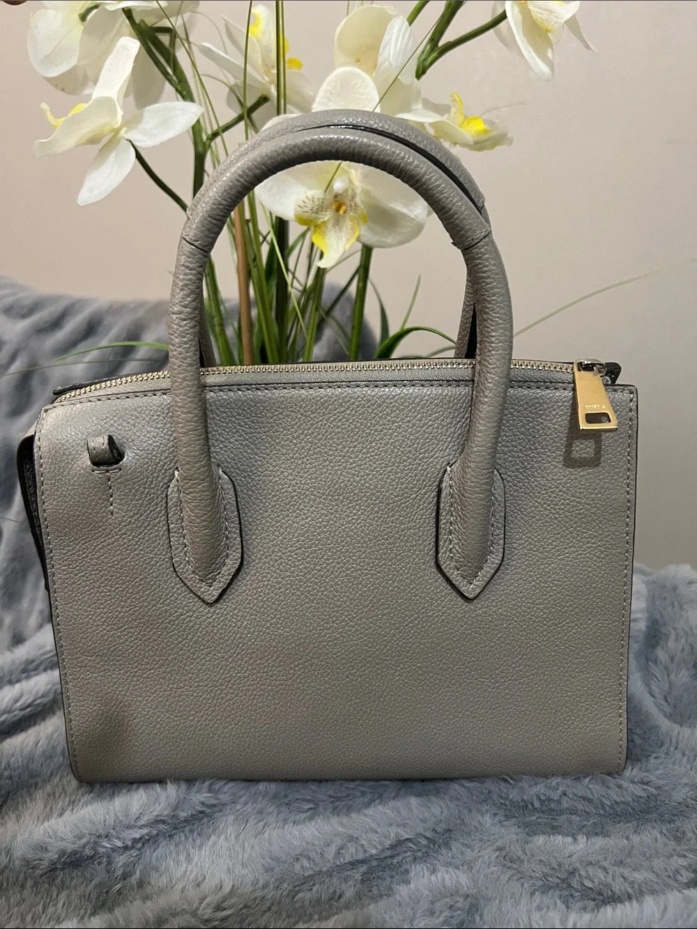 Furla Pin S Light Gray Leather Top-Handle Satchel retail $385 NWOT - Picture 2 of 9
